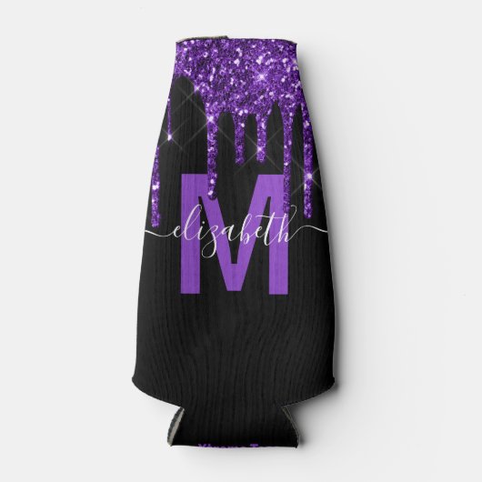 Chic Paars Driving Glitter Monogram Naam Flesjeskoeler (Voorkant)