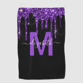 Chic Paars Driving Glitter Monogram Naam Golfhanddoek (Voorkant)