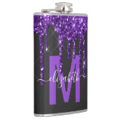 Chic Paars Driving Glitter Monogram Naam Heupfles (Rechts)