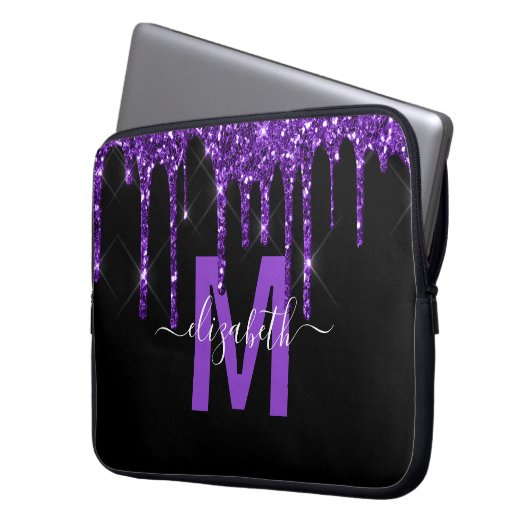 Chic Paars Driving Glitter Monogram Naam Laptop Sleeve (Voorkant Links)