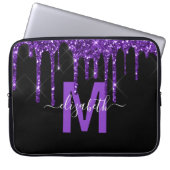 Chic Paars Driving Glitter Monogram Naam Laptop Sleeve (Voorkant)