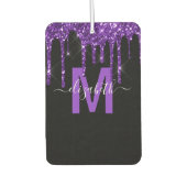Chic Paars Driving Glitter Monogram Naam Luchtverfrisser (Voorkant)