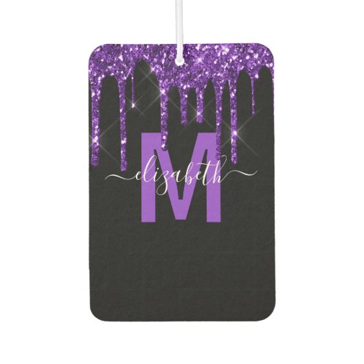 Chic Paars Driving Glitter Monogram Naam Luchtverfrisser (Voorkant)