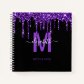 Chic Paars Driving Glitter Monogram Naam Notitieboek (Voorkant)