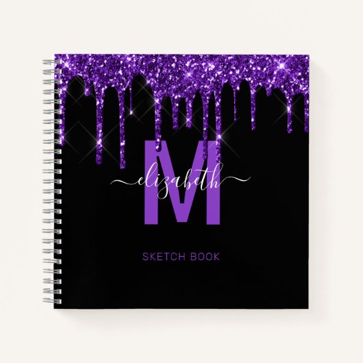 Chic Paars Driving Glitter Monogram Naam Notitieboek (Voorkant)