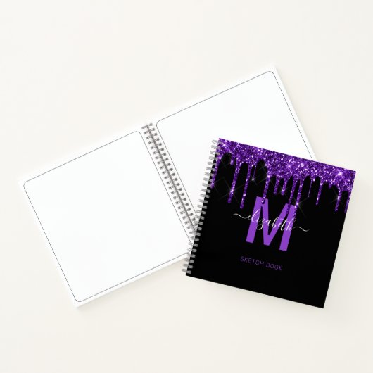 Chic Paars Driving Glitter Monogram Naam Notitieboek (Binnen)