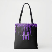 Chic Paars Driving Glitter Monogram Naam Tote Bag (Voorkant)