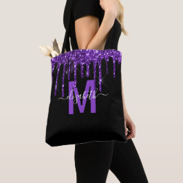 Chic Paars Driving Glitter Monogram Naam Tote Bag