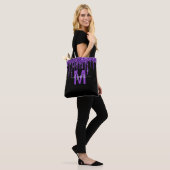 Chic Paars Driving Glitter Monogram Naam Tote Bag (Op model)