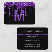 Chic Paars Driving Glitter Monogram Naam Visitekaartje (Voorkant / Achterkant)
