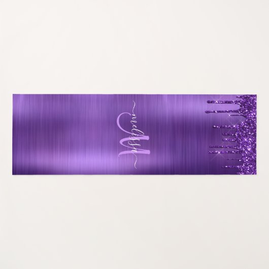 Chic Paars Driving Glitter Monogram Naam Yogamat (Voorkant (horizontaal))