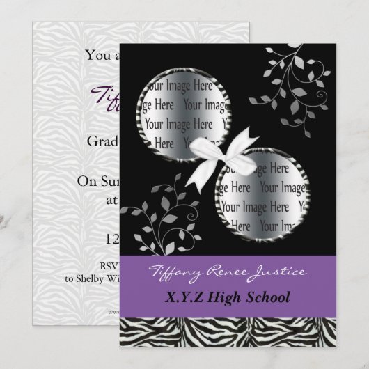 chic paars dubbel foto Afstuderen Kaart (Voorkant / Achterkant)