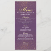 Chic Paars en Gold Glitter Sparkle Wedding Menu (Voorkant)
