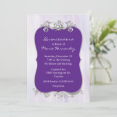 Chic Paars en Silver Quinceañera Uitnodiging (Staand voorkant)