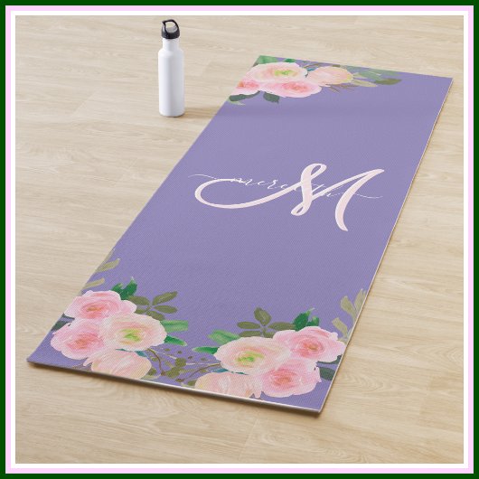 Chic Paars Floral - Aangepaste monogram Yogamat