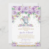 Chic Paars Floral Elephant Baby shower per post Kaart (Voorkant)
