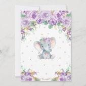 Chic Paars Floral Elephant Baby shower per post Kaart (Achterkant)