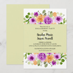 Chic Paars Floral Engagement Party Kaart