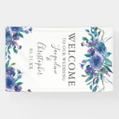 Chic Paars Floral Modern Welkom bij ons huwelijk Spandoek (Horizontaal)