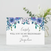 Chic Paars Floral zal je mijn Bridesmaid zijn Kaart (Staand voorkant)