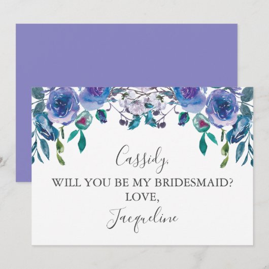 Chic Paars Floral zal je mijn Bridesmaid zijn Kaart (Voorkant / Achterkant)