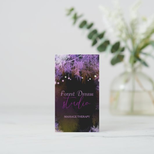 Chic Paars Forest Massage Therapy Visitekaartjes (Staand voorkant)