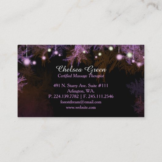 Chic Paars Forest Massage Therapy Visitekaartjes (Achterkant)