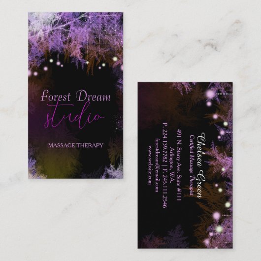 Chic Paars Forest Massage Therapy Visitekaartjes (Voorkant / Achterkant)