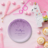 Chic Paars Glitter Drip 16e verjaardag Papieren Bordje (Feest)