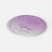 Chic Paars Glitter Drip 21st Birthday Party Papieren Bordje (Gekanteld)