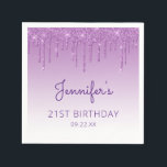 Chic Paars Glitter Drip 21st Birthday Party Servet<br><div class="desc">Deze papieren servetten van het 21ste verjaardagsfeestje zijn voorzien van een paarse faux glitter drip border en paarse ombre background. Pas hen met de naam van de gast van eer in het paarse handschrift manuscript aan,  met haar verjaardag en datum hieronder in sans serif doopvont.</div>