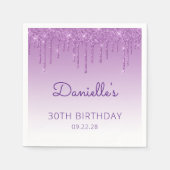 Chic Paars Glitter Drip 30th Birthday Party Servet (Voorkant)