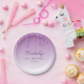 Chic Paars Glitter Drip 50th Birthday Party Papieren Bordje (Feest)
