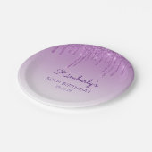 Chic Paars Glitter Drip 50th Birthday Party Papieren Bordje (Gekanteld)