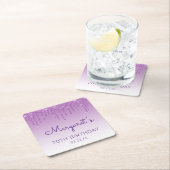 Chic Paars Glitter Drip 70th Birthday Party Kartonnen Onderzetters (Insitu)