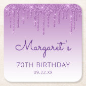 Chic Paars Glitter Drip 70th Birthday Party Kartonnen Onderzetters (Voorkant)