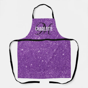 Chic paars glitter monogram naam schort