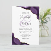 Chic Paars Gold Agate Corners Wedding Kaart (Staand voorkant)