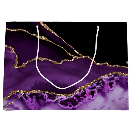 Chic paars Gold Agate Marble Gift Bag Groot Cadeauzakje (Voorkant)