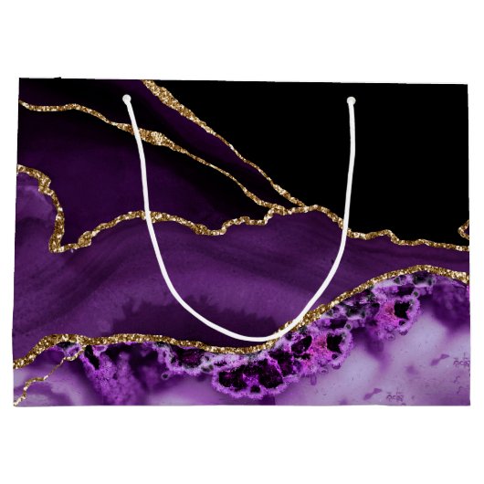 Chic paars Gold Agate Marble Gift Bag Groot Cadeauzakje (Achterkant)