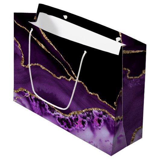 Chic paars Gold Agate Marble Gift Bag Groot Cadeauzakje (Voorkant Gekanteld)