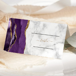 Chic Paars Gold Agate Marble Wedding Plaatskaartje