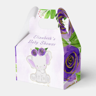 Chic Paars Gold Floral Cute Elephant Baby shower Bedankdoosjes