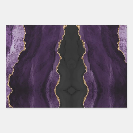 Chic Paars Gold Glitter Agate Abstract Inpakpapier Vel (Voorkant)