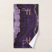 Chic Paars Gold Glitter Agate Custom Monogram Bad Handdoek (Handdoek)