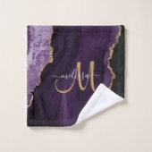 Chic Paars Gold Glitter Agate Custom Monogram Bad Handdoek (Wasdoekje)