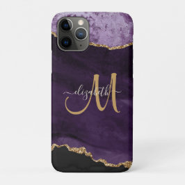 Chic Paars Gold Glitter Agate Custom Monogram Case-Mate iPhone Case