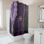 Chic Paars Gold Glitter Agate Custom Monogram Douchegordijn (In situ)