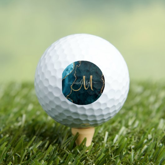 Chic Paars Gold Glitter Agate Custom Monogram Gol Golfballen (Insitu Shirt)