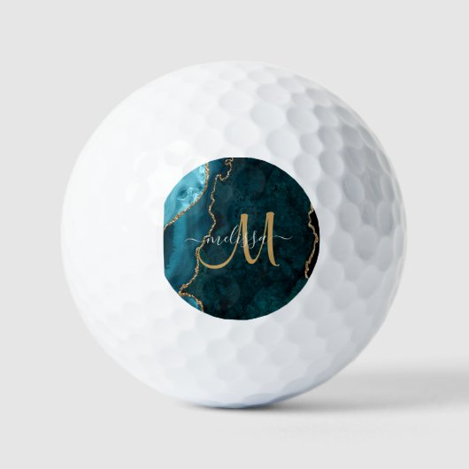 Chic Paars Gold Glitter Agate Custom Monogram Gol Golfballen (Voorkant)